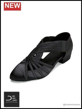 Women's Satin Closed Toe Latin Ballroom Dance Shoes with Suede Sole